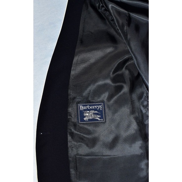 B0 BURBERRYS Navy Wool White Trim Single Button Collarless Jacket Blazer Size L - Picture 6 of 7
